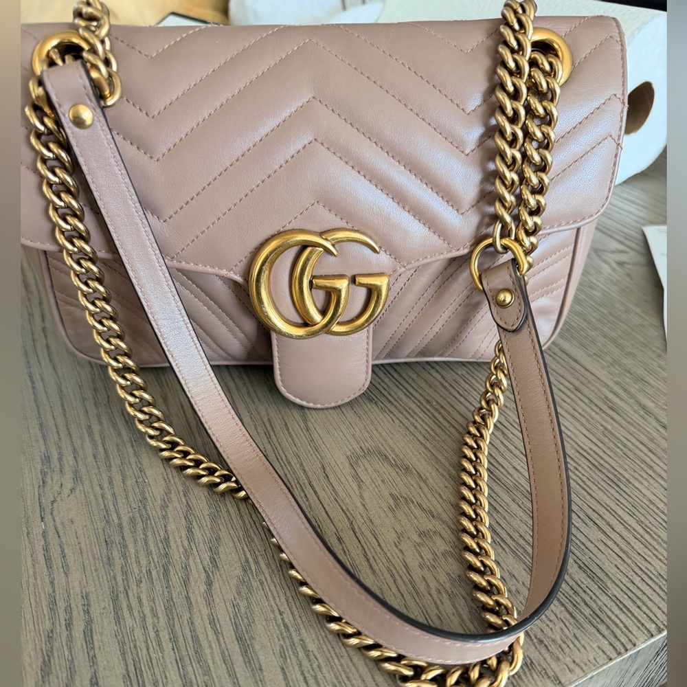 Gucci Taupe Quilted Shoulder Bag with Gold Chain - Picture 2 of 2